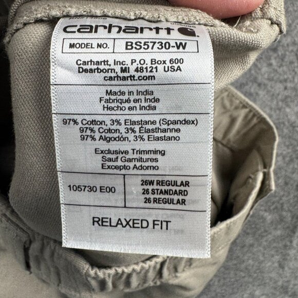 Carhartt Shorts Womens 26W Beige Relaxed Rugged Flex Canvas Carpenter Work NEW - Picture 5 of 9